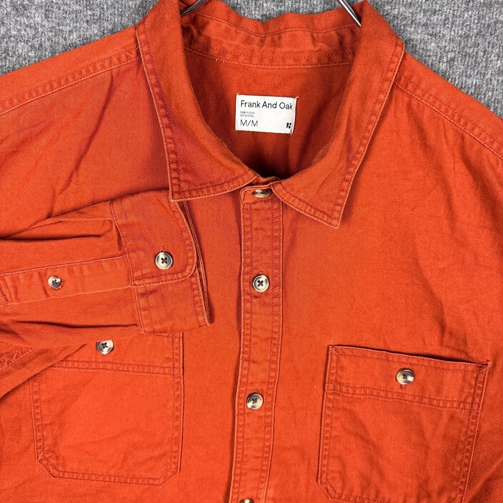 Frank And Oak Shirt Mens Medium Orange‎ Washed Worker Long Sleeve Button Pockets